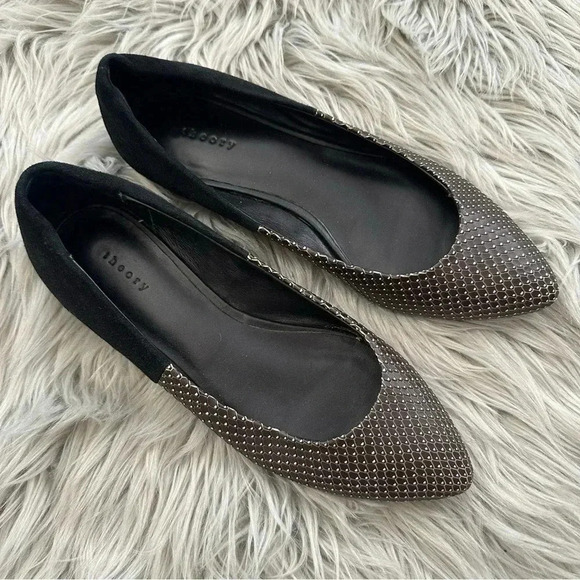 THEORY Lili Leather Snakeskin & Suede Pointed Toe Flats Size 37.5 - Picture 1 of 10